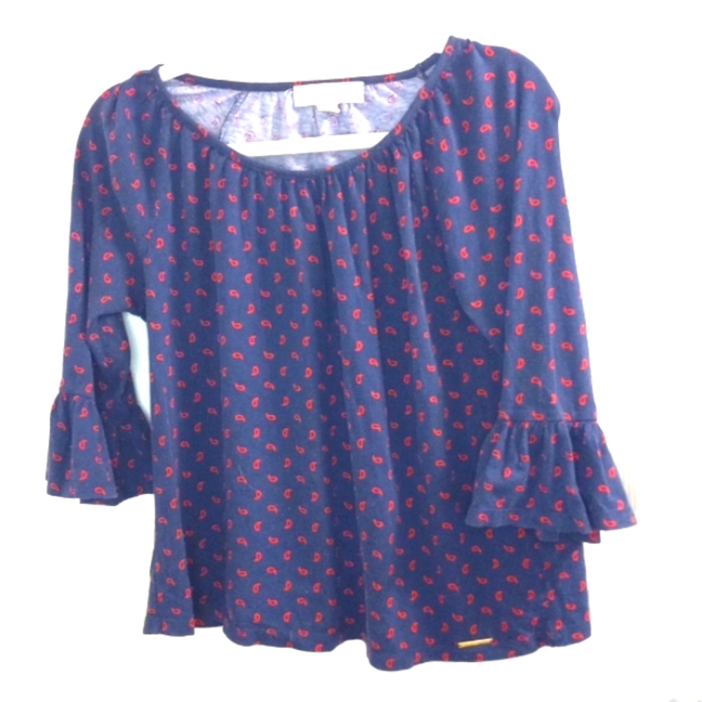 Michael Kors M Paisley Top/Blouse 3/4 Sleeves with Ruffle So Soft Flowy …